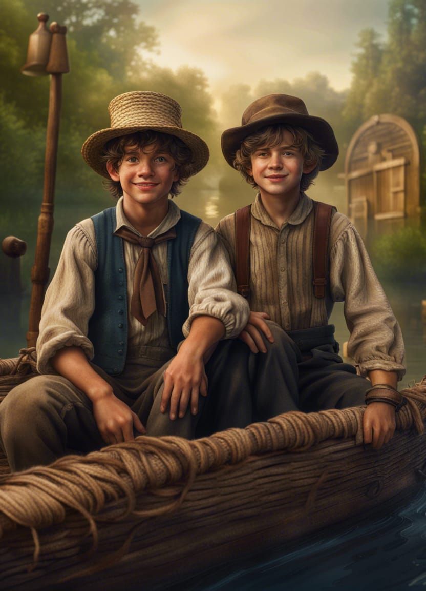 Hyperrealistic Tom Sawyer and Huckleberry Finn Portrait