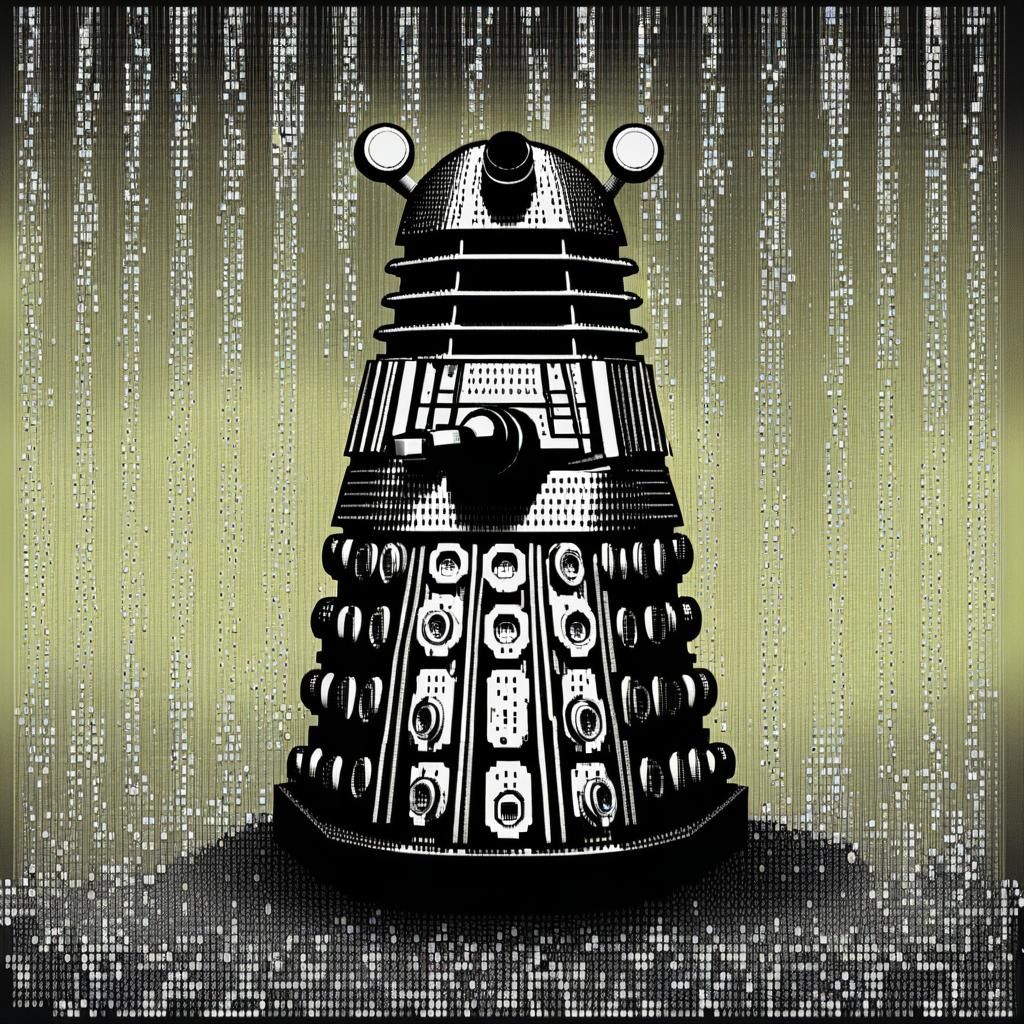 Cyberpunk Dalek Composed of Binary ASCII Art