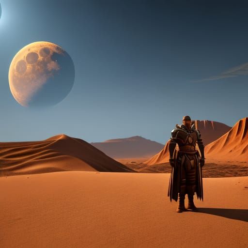 Arrakis Landscape with Figure, Dark Fantasy Concept Art