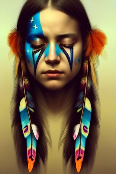 Sad Native Girl Portrait in Hyperdetailed Style
