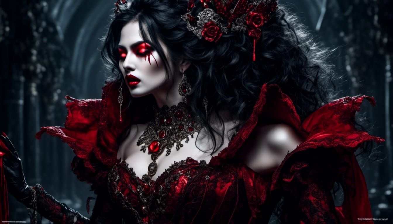 Hyperdetailed Portrait of a Beautiful Asian Vampire