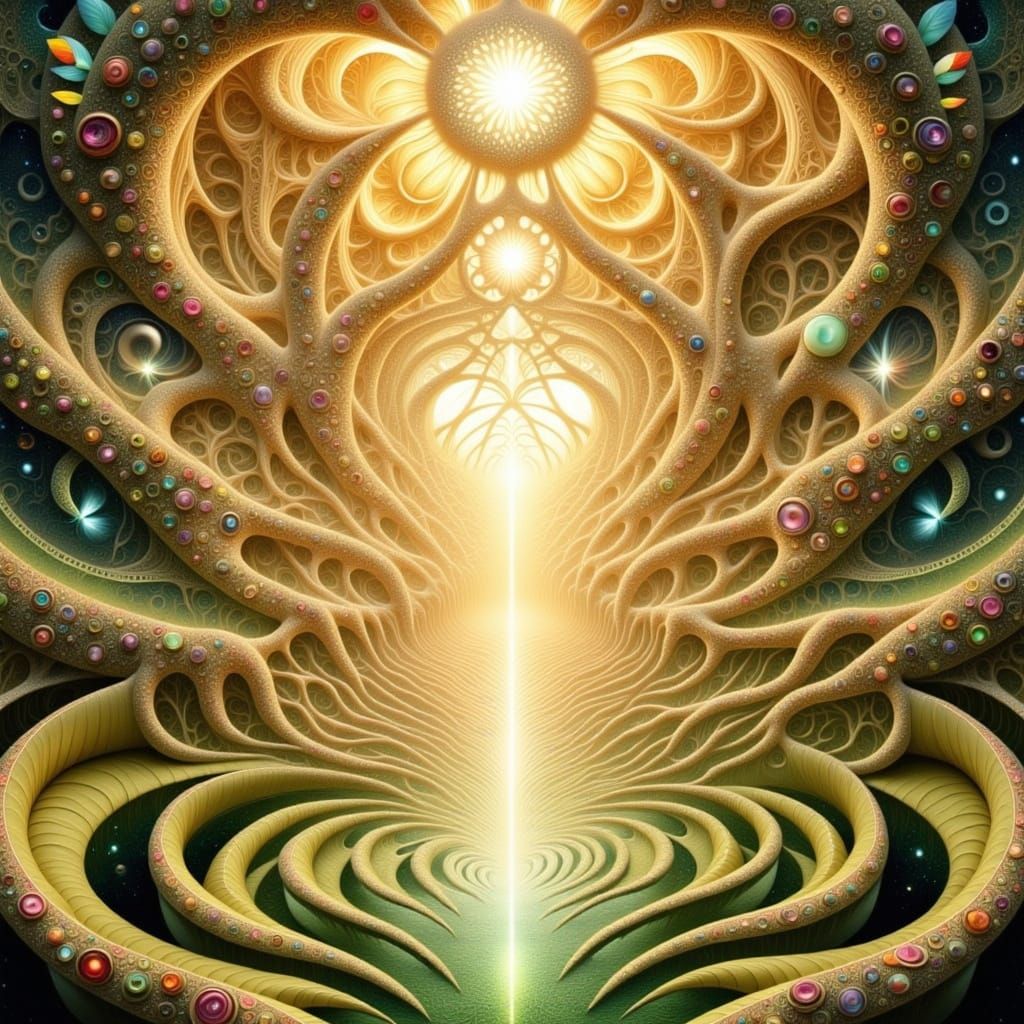 Surreal Botanical Dreamscape with Iridescent Forms