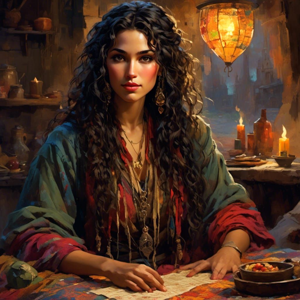 Beautiful Romany Gypsy Girl by Campfire