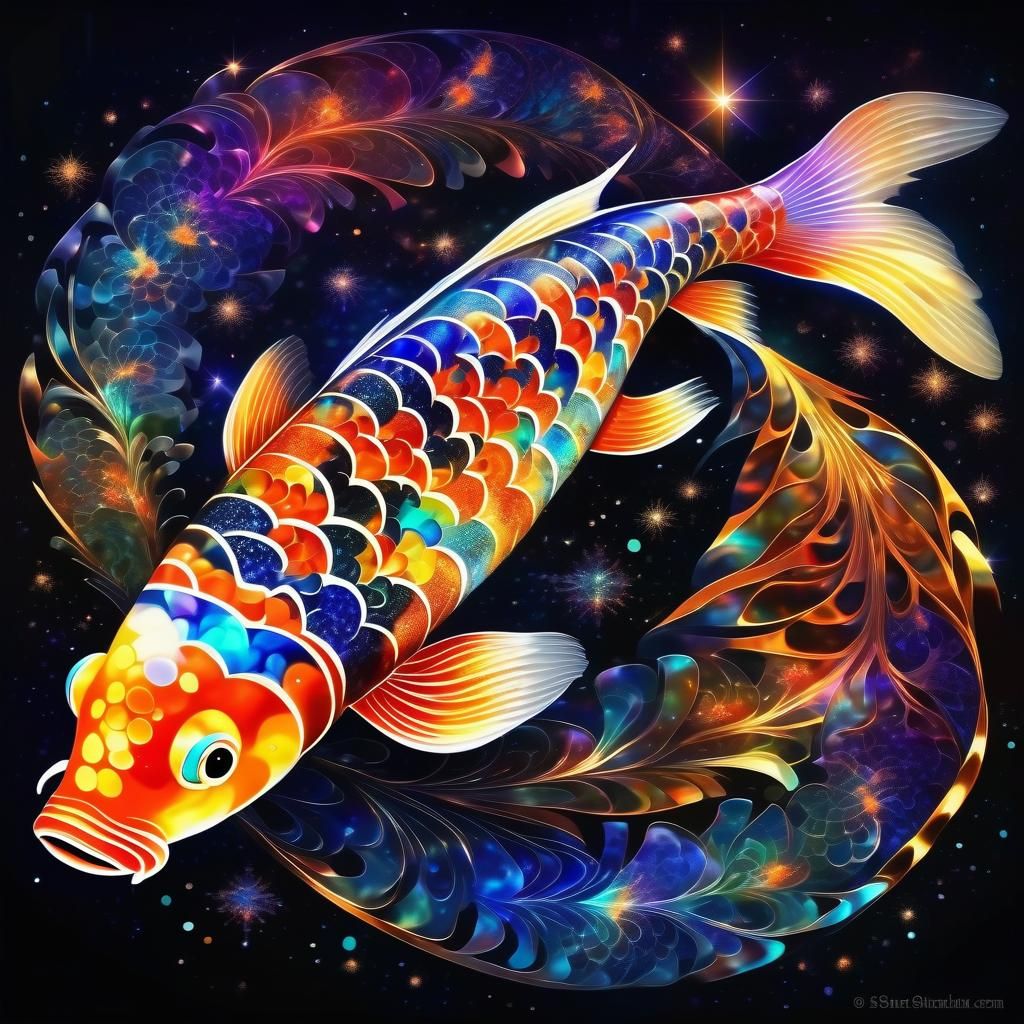 Cosmic Koi Fish in Watercolor Style
