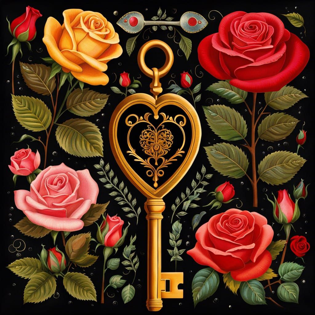 Folk Art Skeleton Key to the Heart