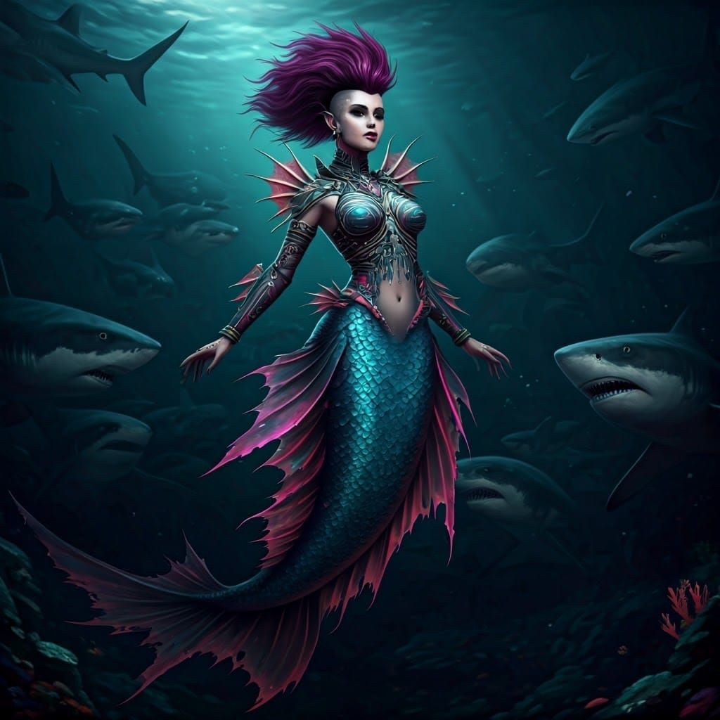 Cybergoth Mermaid Reigns Over Futuristic Underwater Realm