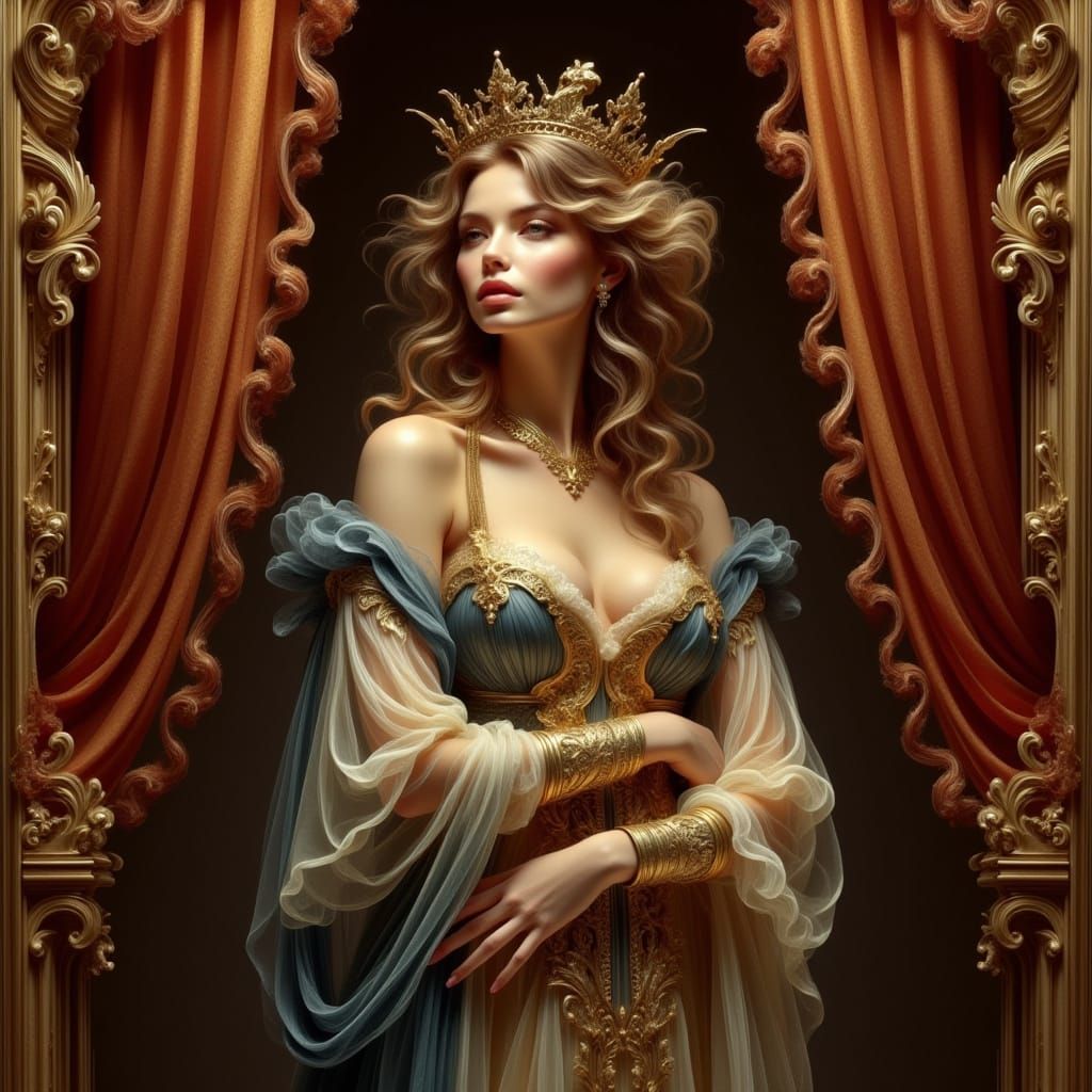 Ethereal Magic Queen in Opulent Art Nouveau Style