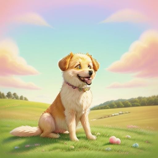 Happy Dog Farting on a Hill: Cartoon Digital Art