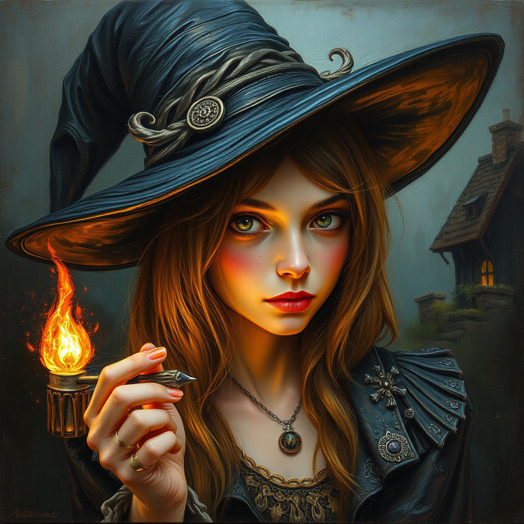 Fantasy Witch Portrait in Oil Paint Style