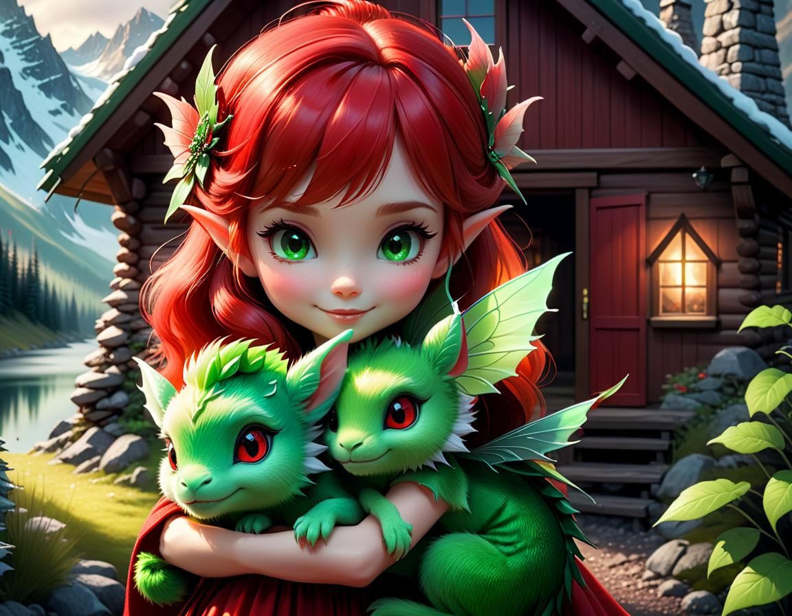 Red Fairy and Green Dragon in Tenebrism