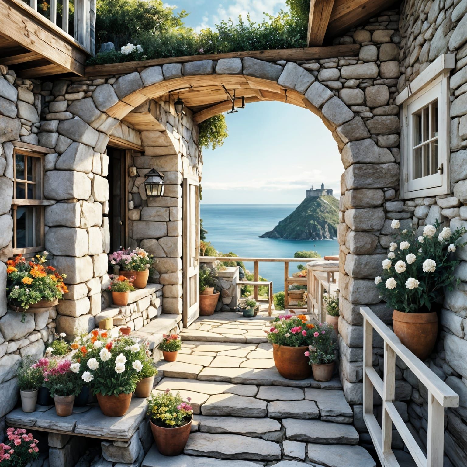 Cozy Stone Cabin with Stunning Sea View