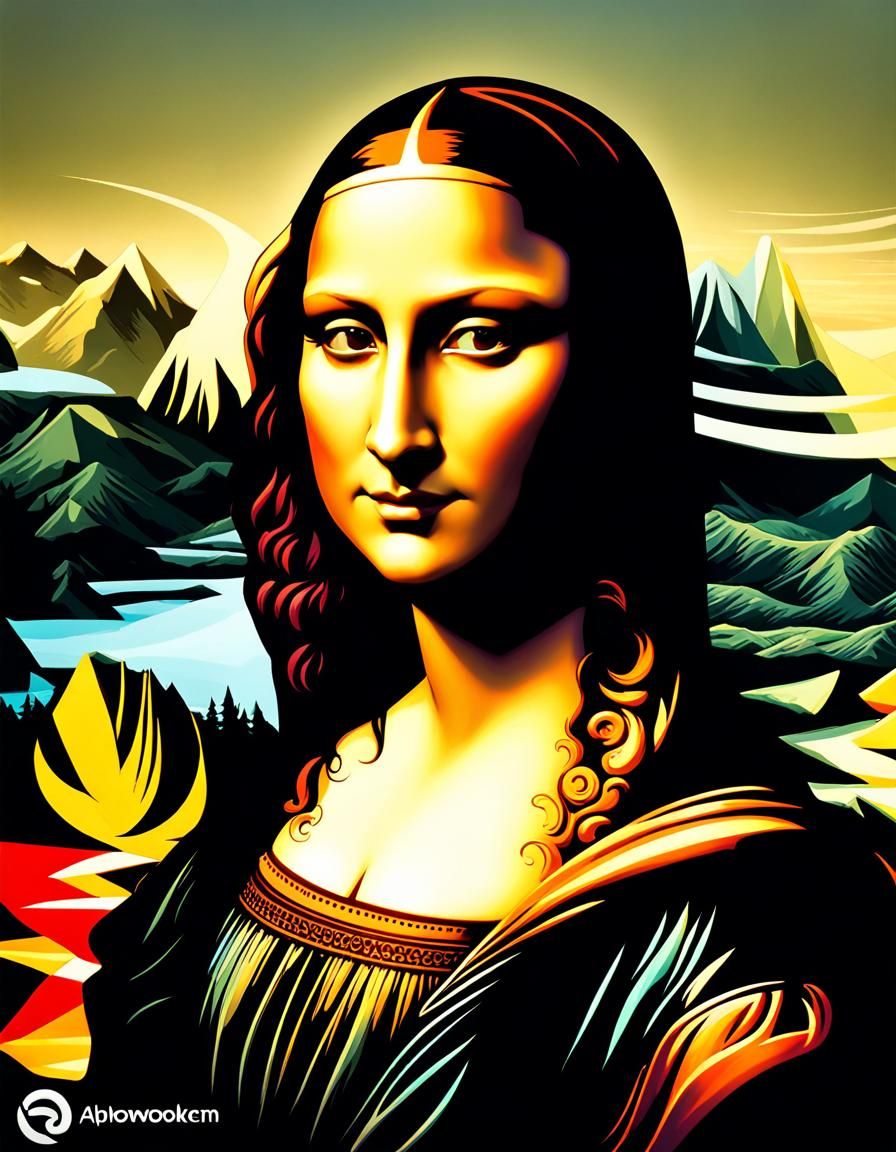 Mona Lisa Hiking in Hyperdetailed Splash Art