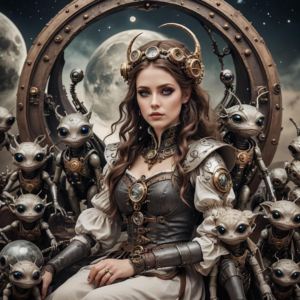 Steampunk Beauty on the Moon with Aliens