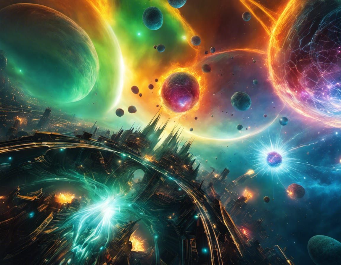 Retrofuturistic Floating Cities Network in Cosmic Acrylic