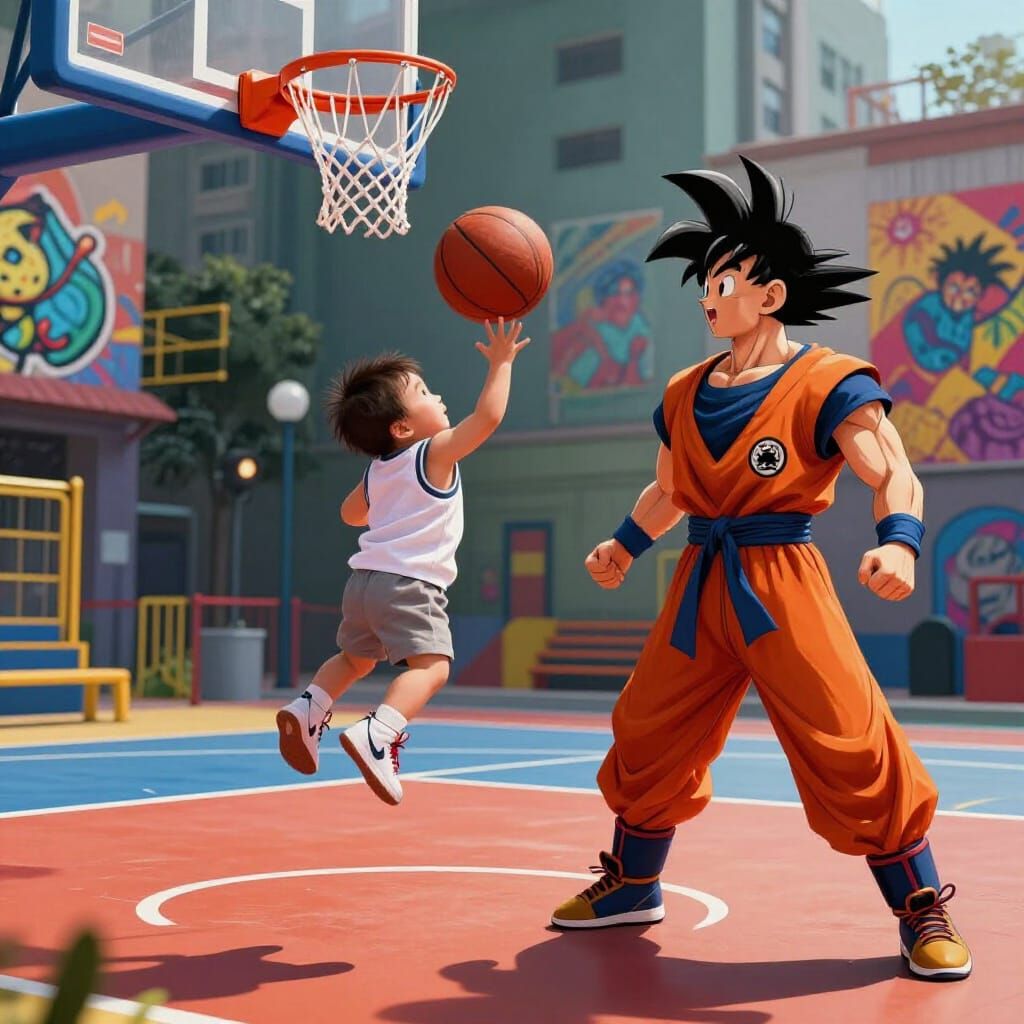 Baby Dunking on Goku in Jordans on Urban Court