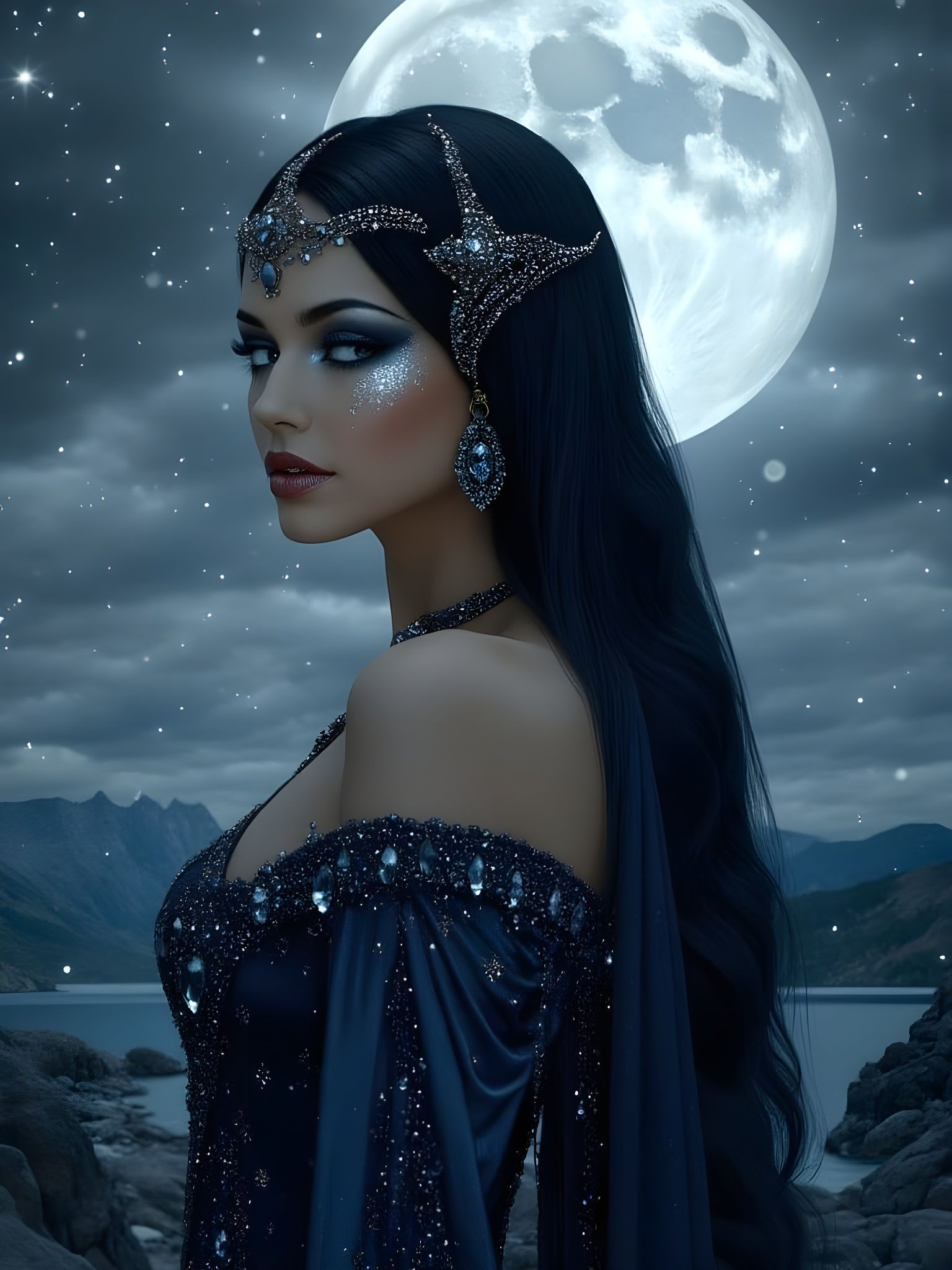 Ethereal Norse Moon Goddess in Hyperealistic Portrait