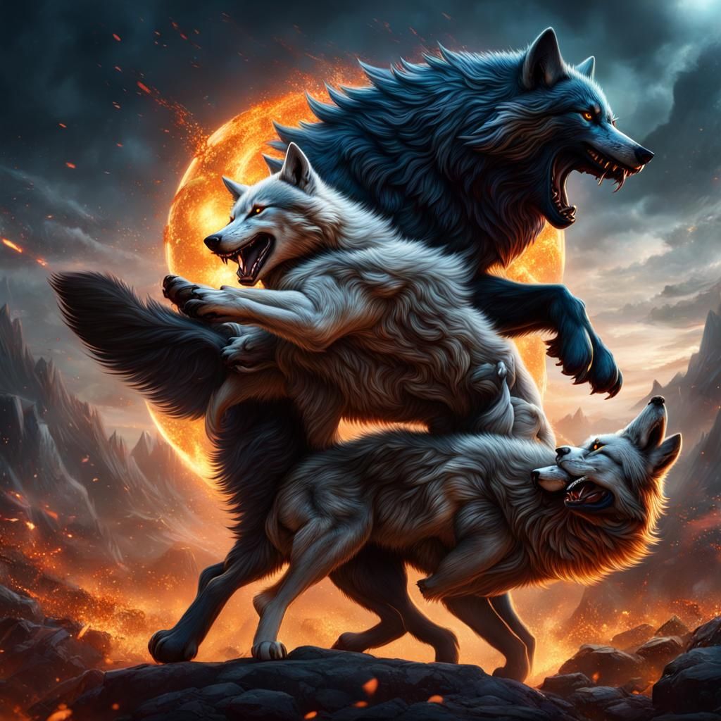 Wolves Fight for Dominance in Detailed Fantasy Art