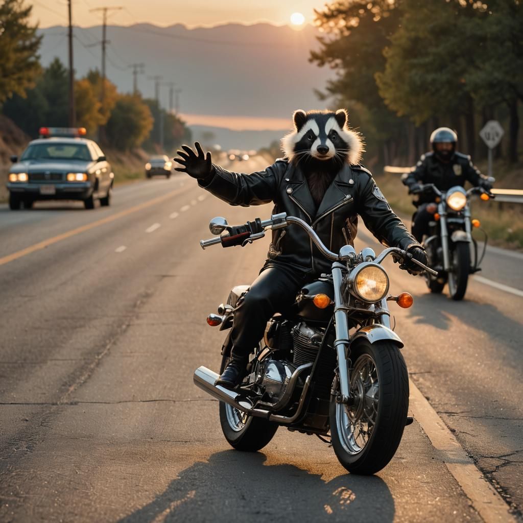 Skunk Rider Speeds Down Deserted Highway in High-Octane Acti...