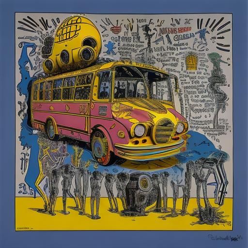 Magic School Bus in Basquiat and Haring Style
