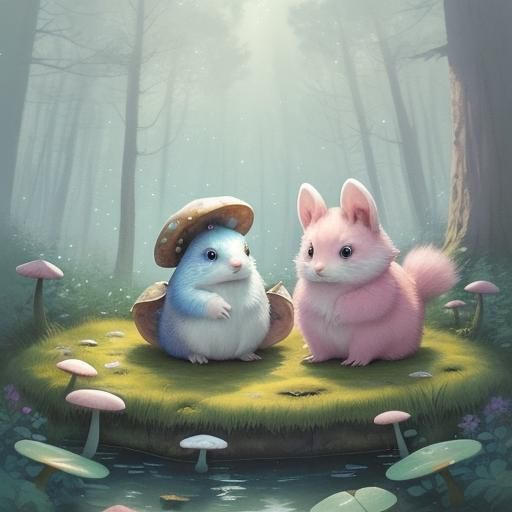 Baby Marmot in Tutu: Pastel Watercolor Forest