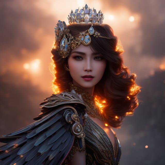 Elegant Winged Figure with Crown in Digital Art