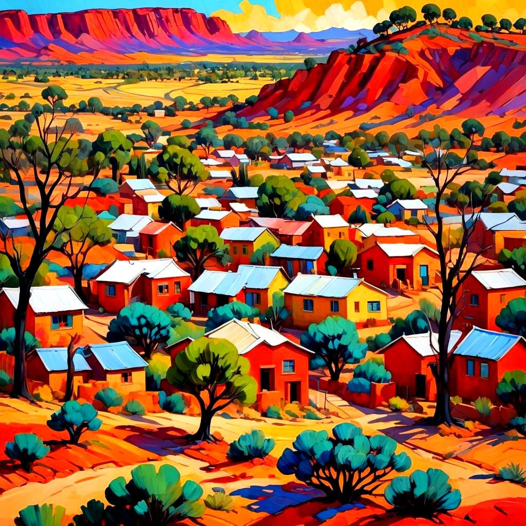 Australian Outback Town: Expressionist Oil Painting