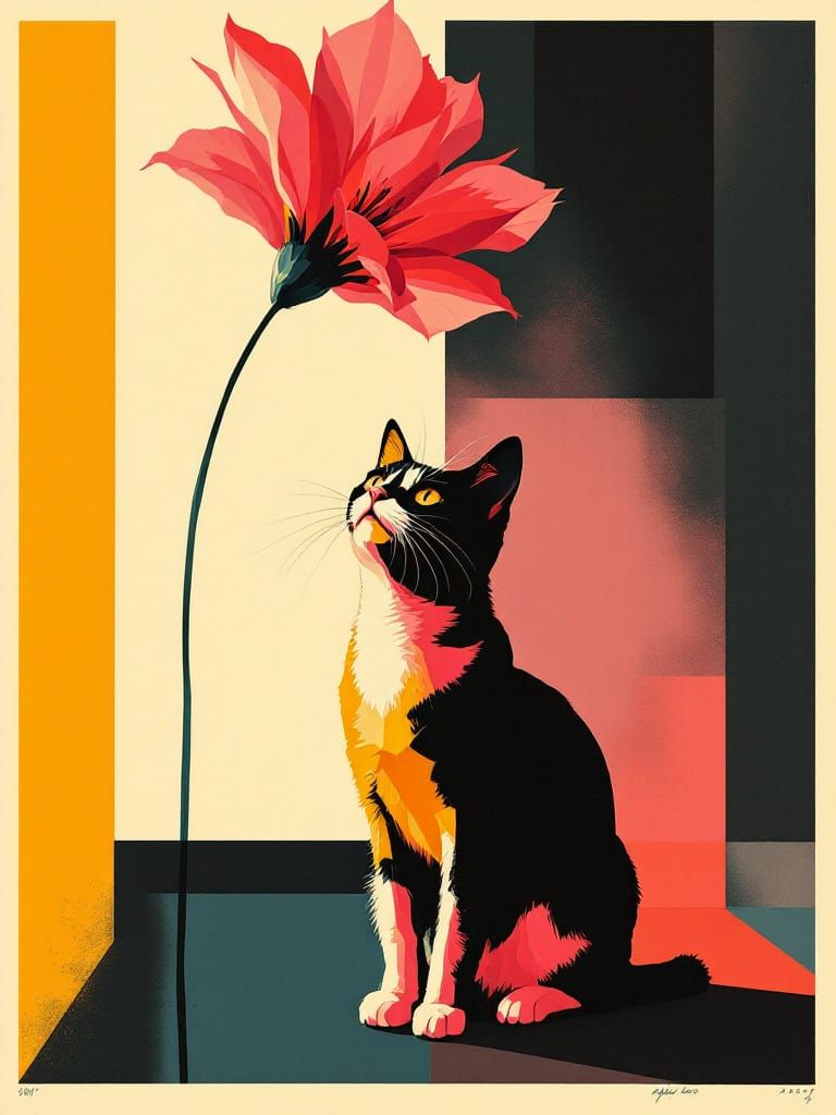 Adorable Cat in Constructivist Graphic Style