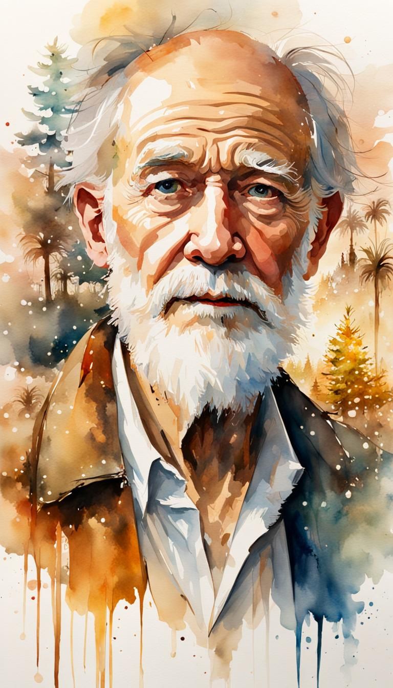 Heartwarming Christmas Watercolor of a Lonely Old Man