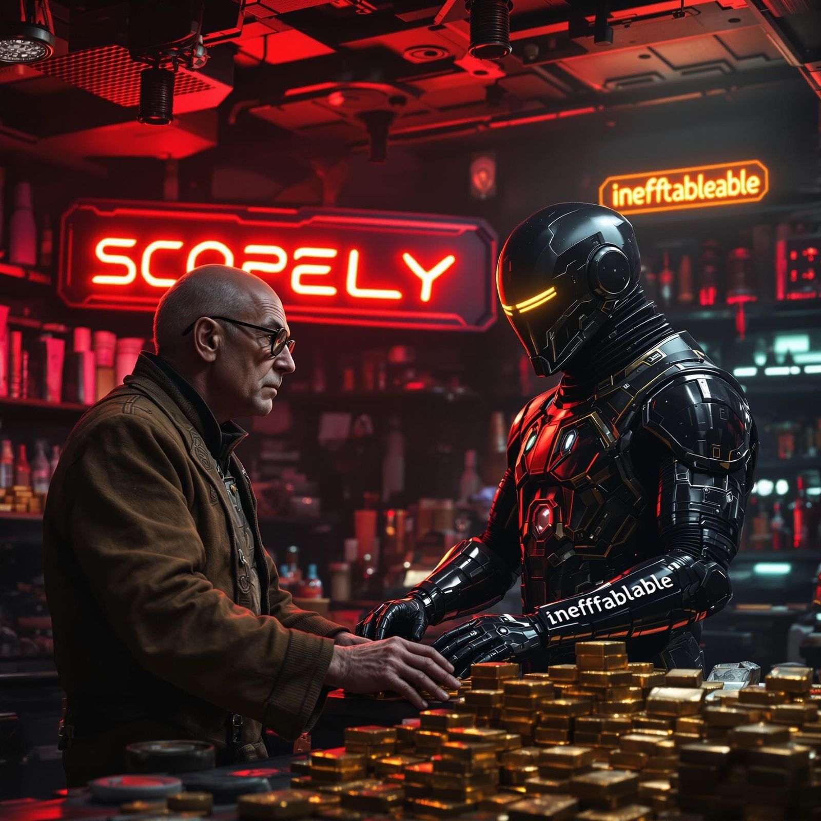 Ferengi Merchant Counts Gold Bars in Bustling Star Trek Spac...