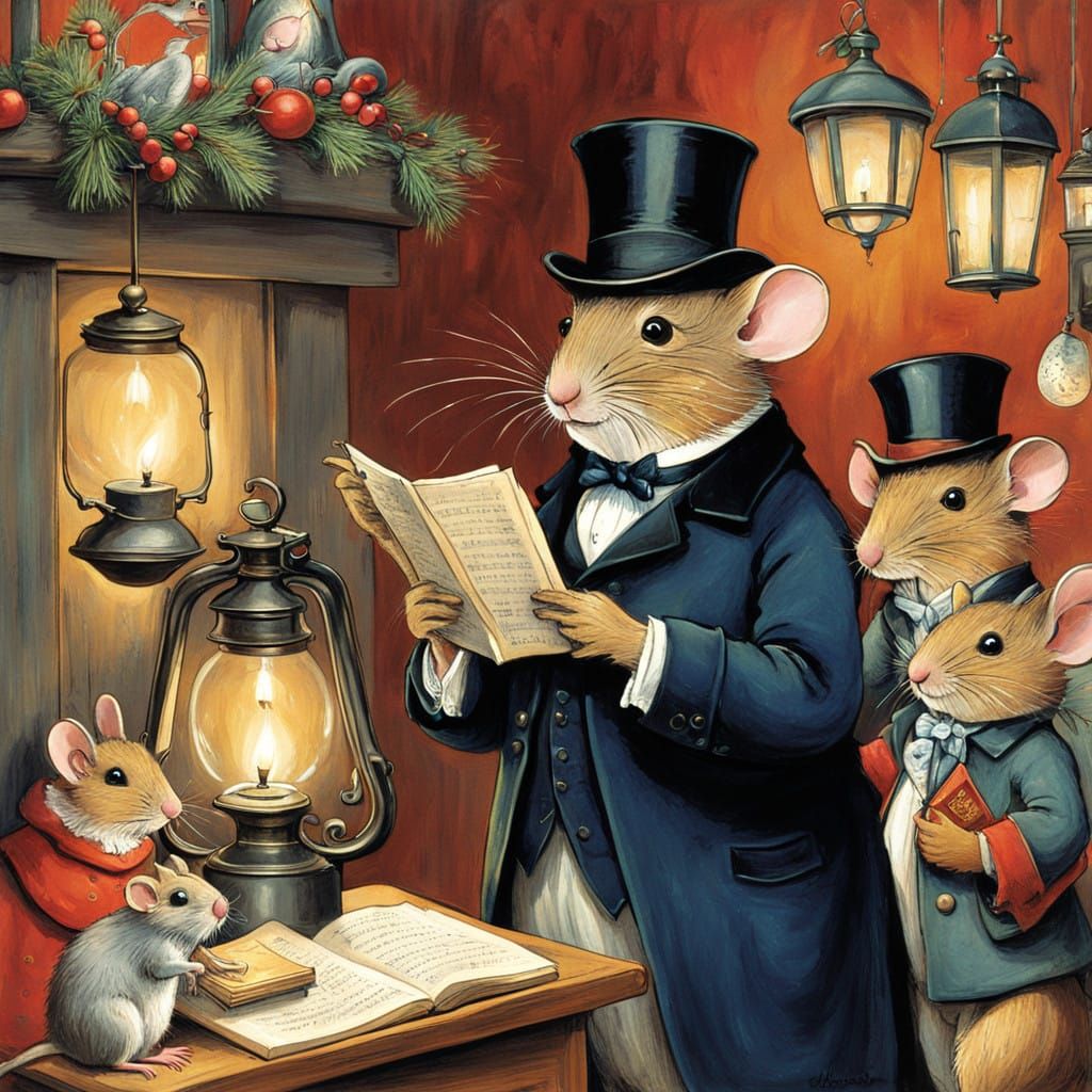 Joyful Mouse Music Teacher in Whimsical Winter Wonderland