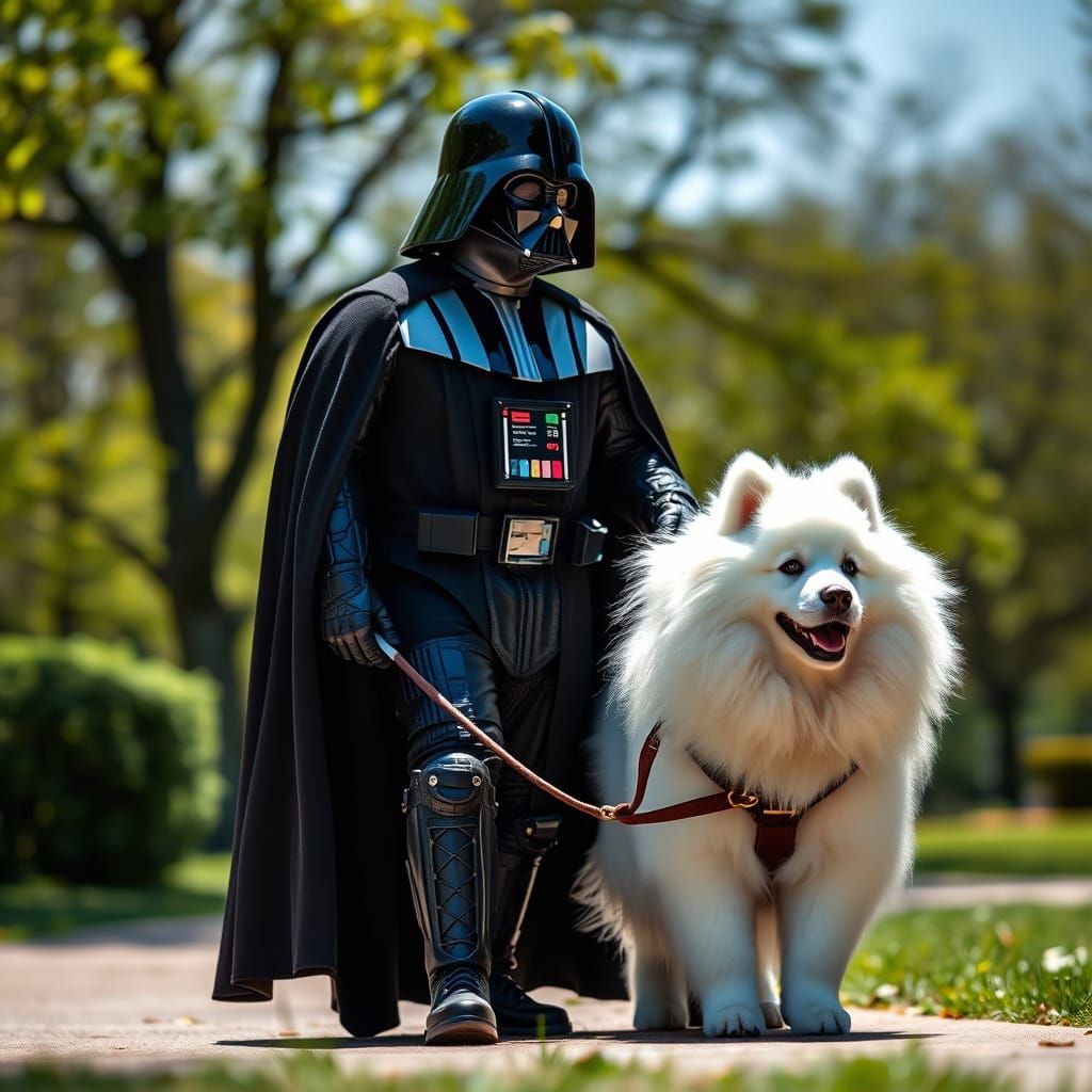 Darth Vader Strolls with His Faithful Canine Companion