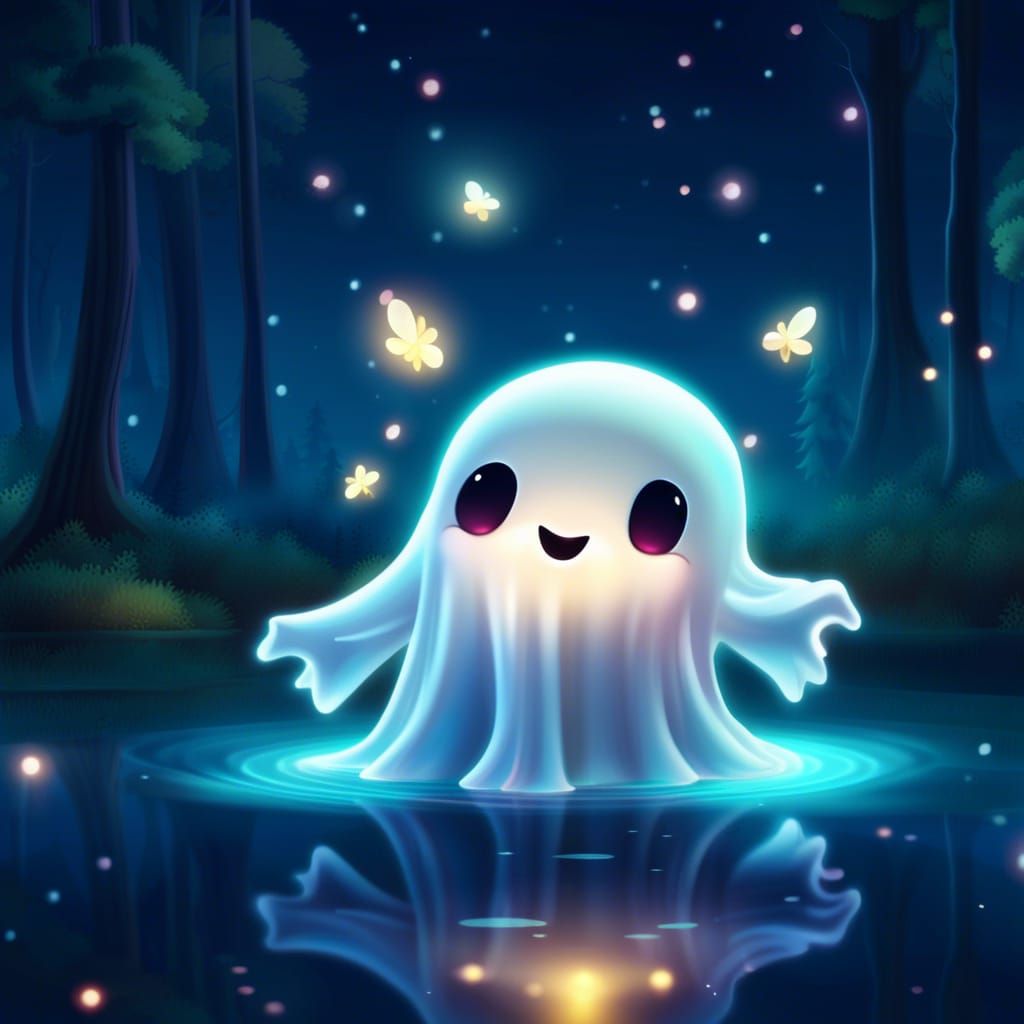 Cute Ghost Dances in Forest at Night