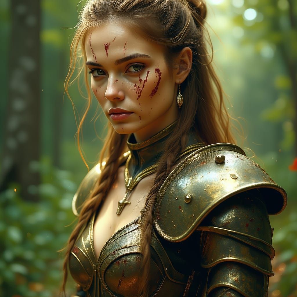 Majestic Warrior Woman Returns from Battle