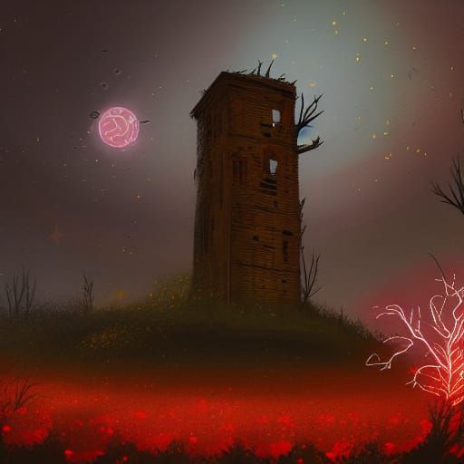 Epic Ruined Cityscape with Decaying Tower