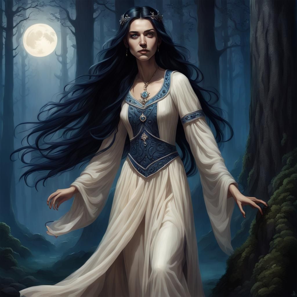 Kalashtar Druid in Moonlit Forest: Hyperrealistic Portrait