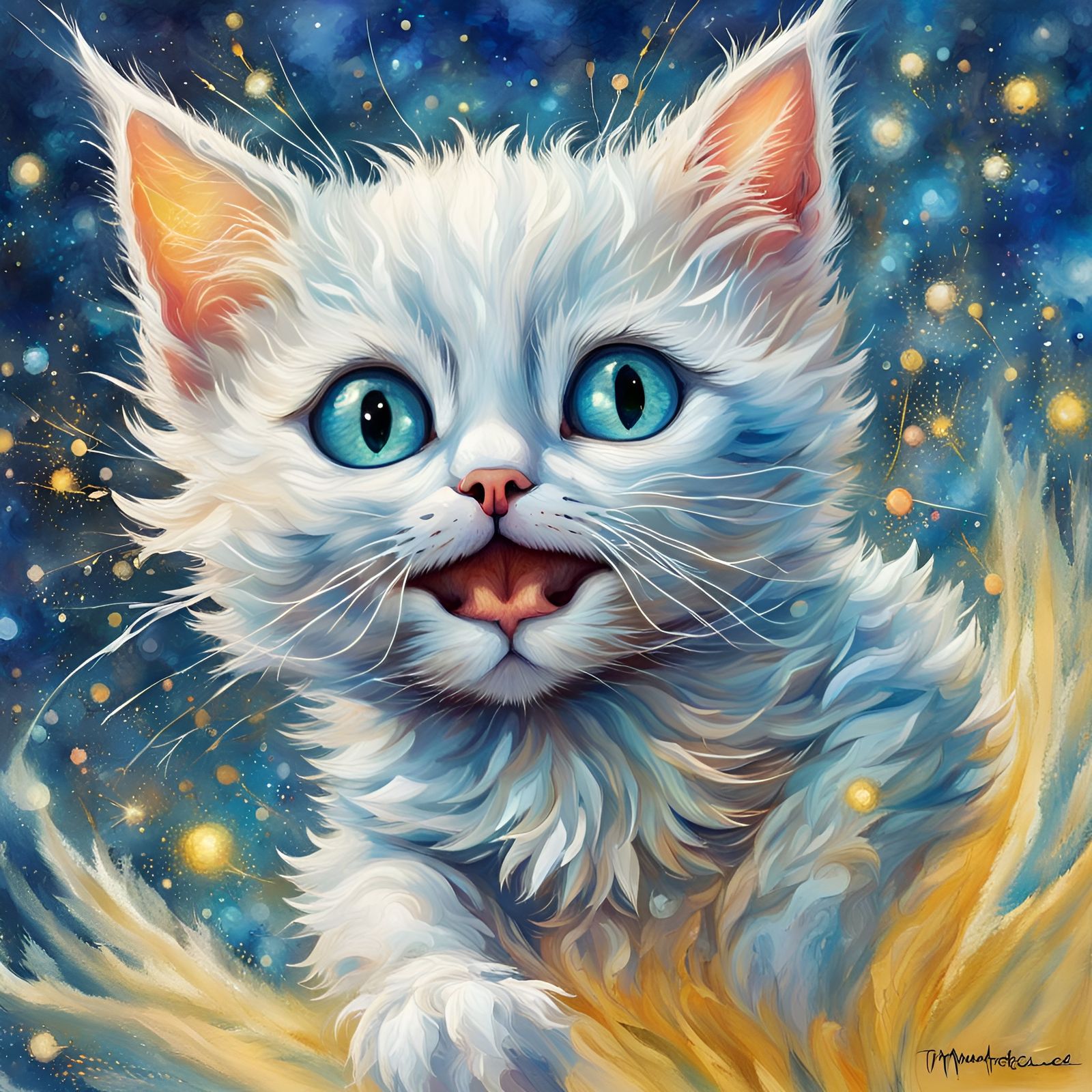 Radiant Kitten Leaping in Flickering Light