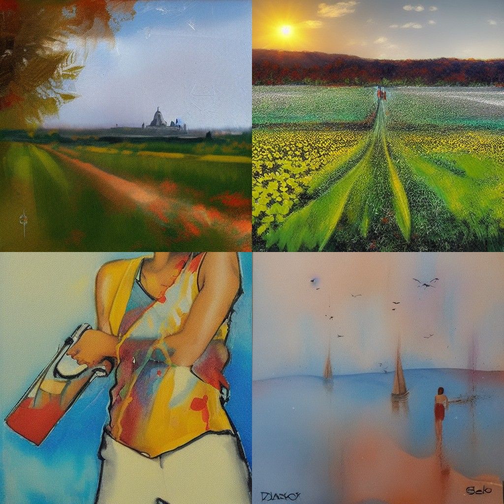 Dreamlike Landscape Painting in Folk Art Style