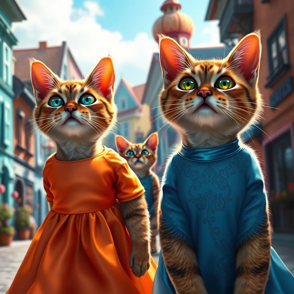 Cats in Satin Dresses Discover a Vibrant City
