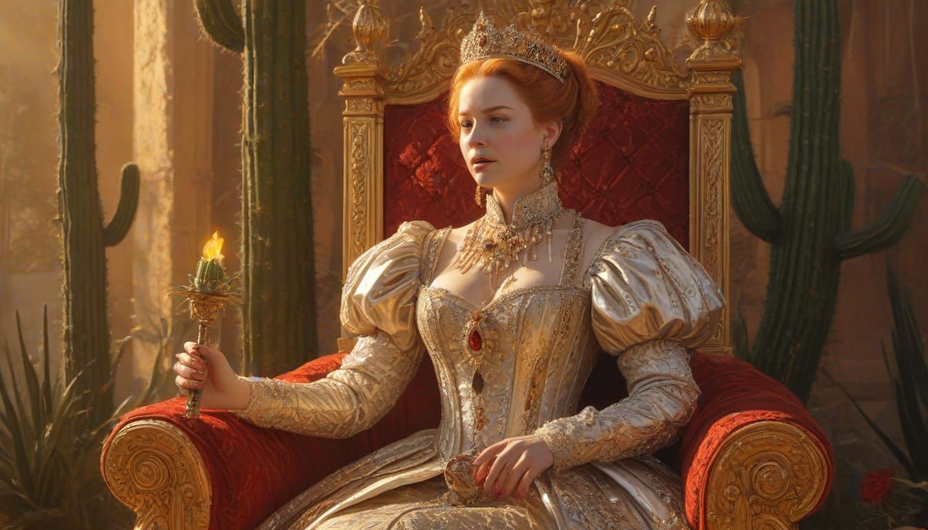 Queen Elizabeth I sits on a throne