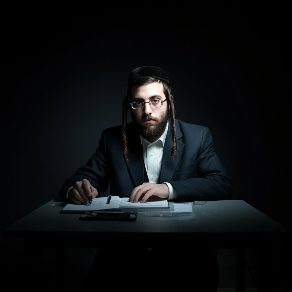 Haredi Hacker in Cyberpunk Aesthetic