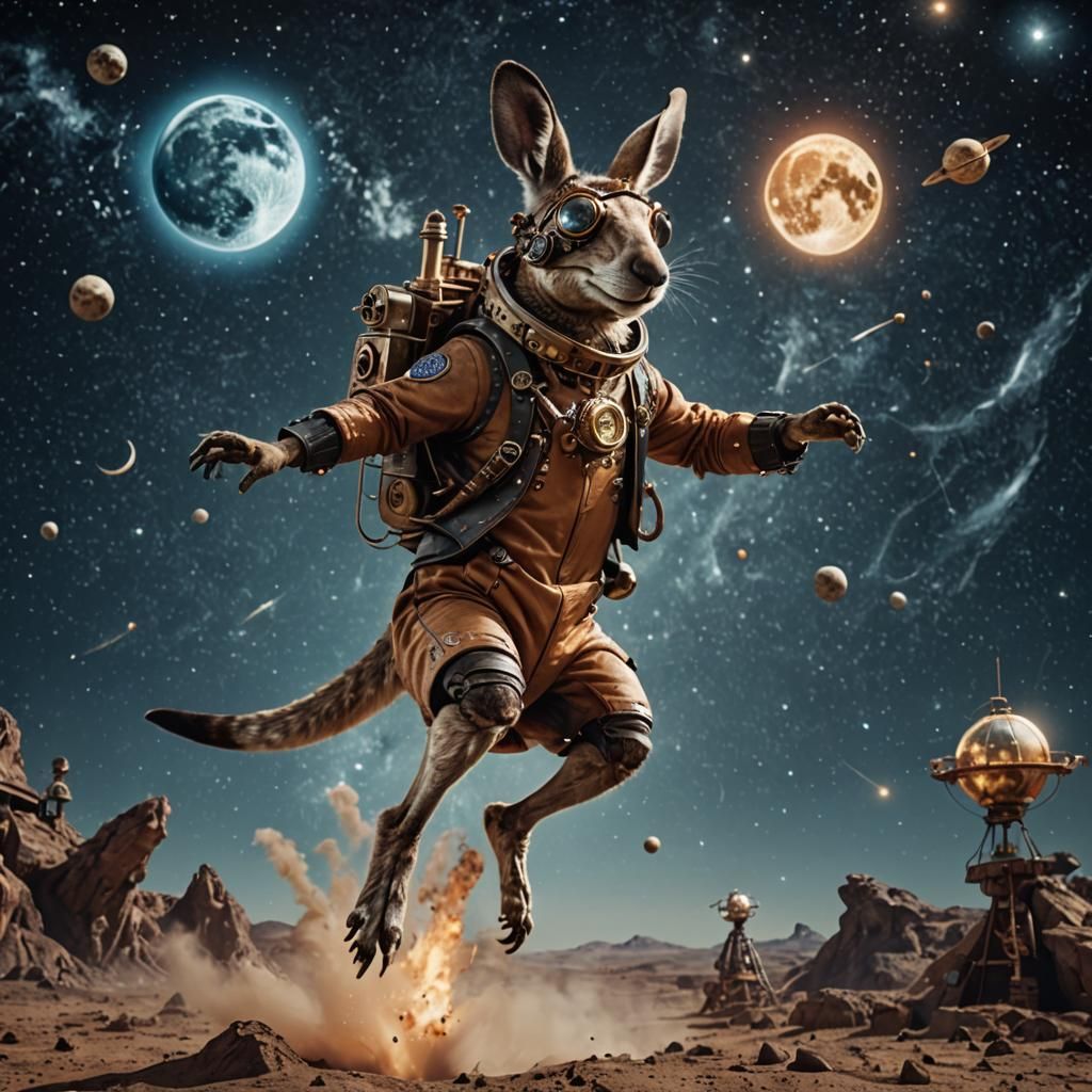 Steampunk Kangaroo's Lunar Leap in Detailed 8K