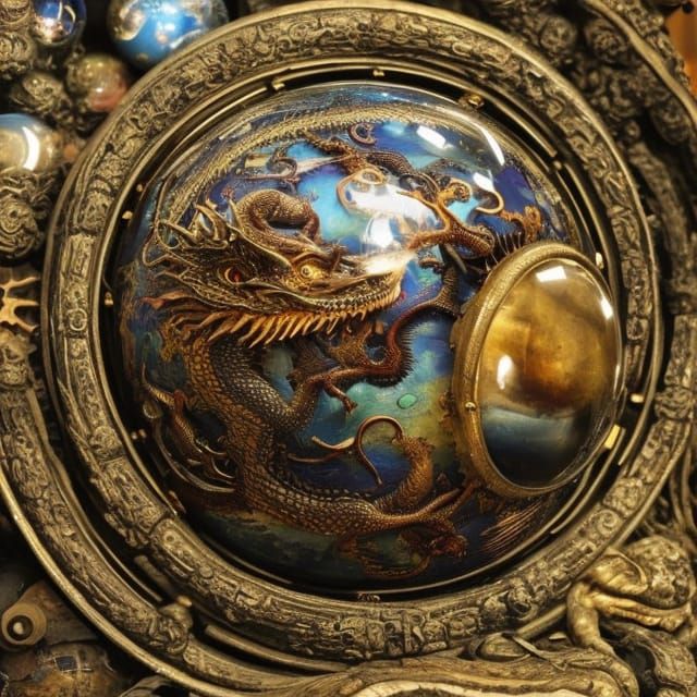 Sleeping Dragon in Orb, Detailed Fantasy Scene