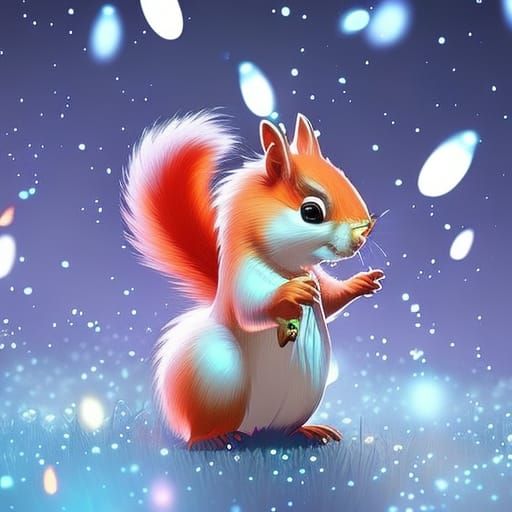Magical Squirrel Surrounded by Luminous Crystal Sparkles