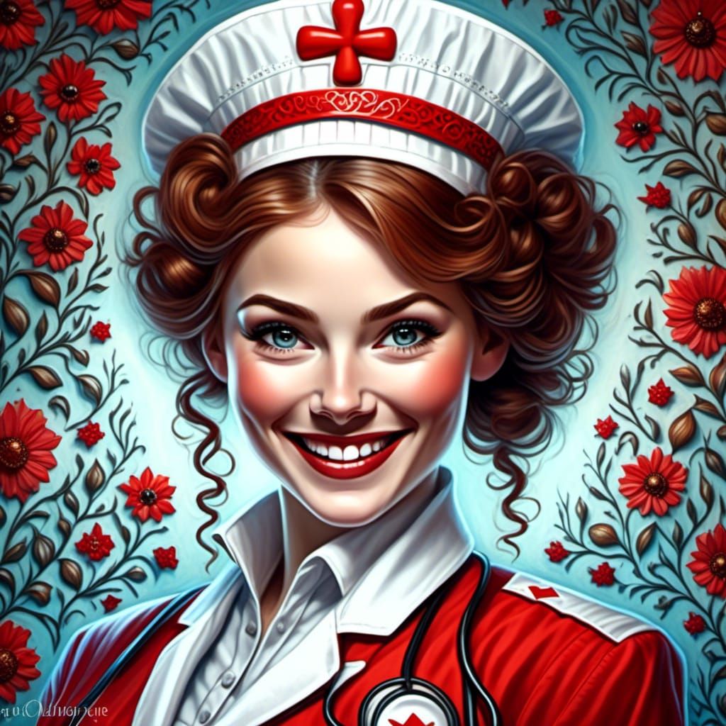 Joyful Nurse Portrait in Digital Art Style