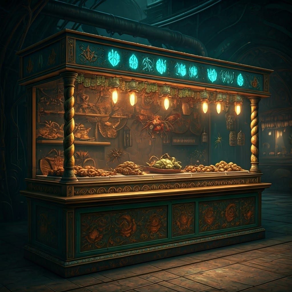 Vibrant Bug Food Stall in Dystopian Future
