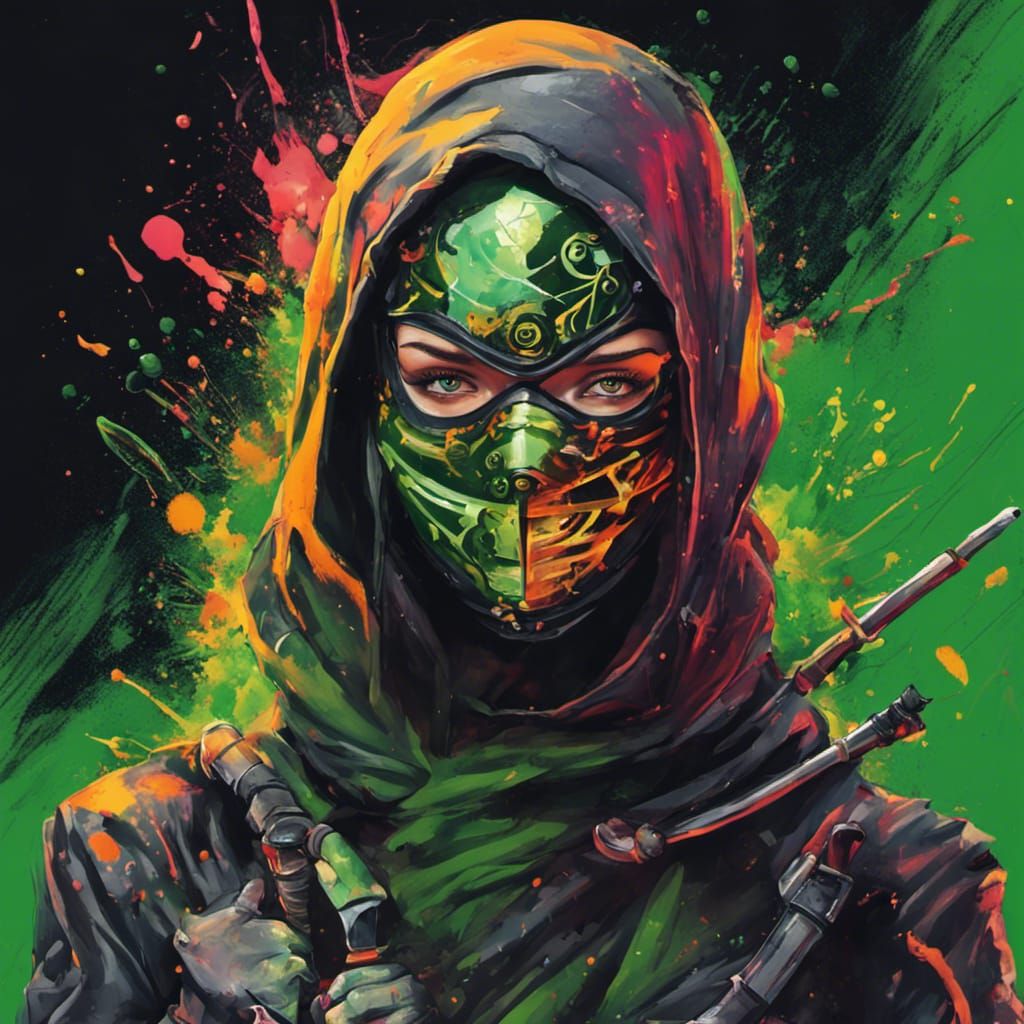 Cyborg Ninja Assassin Portrait in Graffiti Art Style