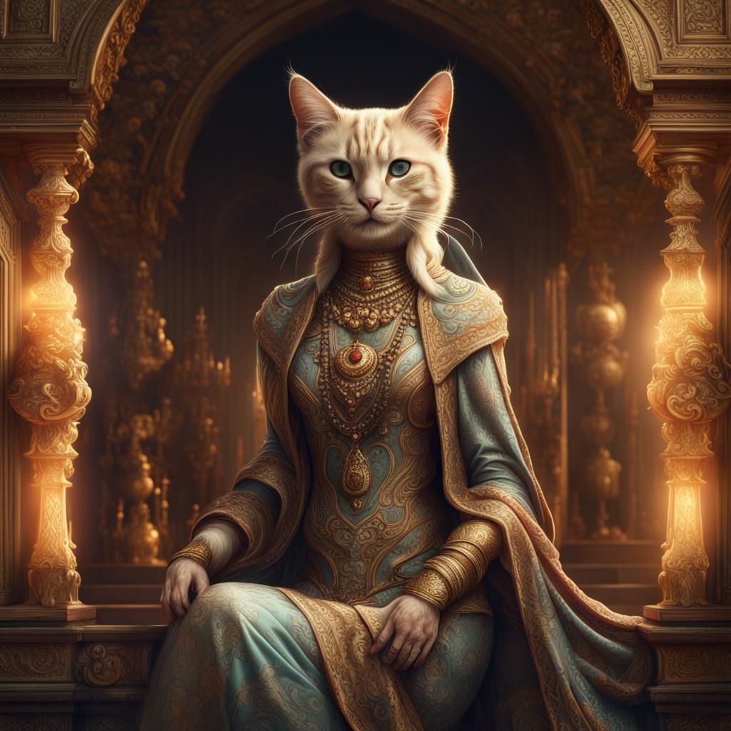 Feline Anthropomorphic Goddess in Digital Matte Painting