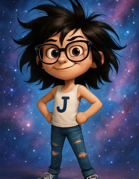 Pixar-Style Cartoon Girl with Messy Hair and Glasses