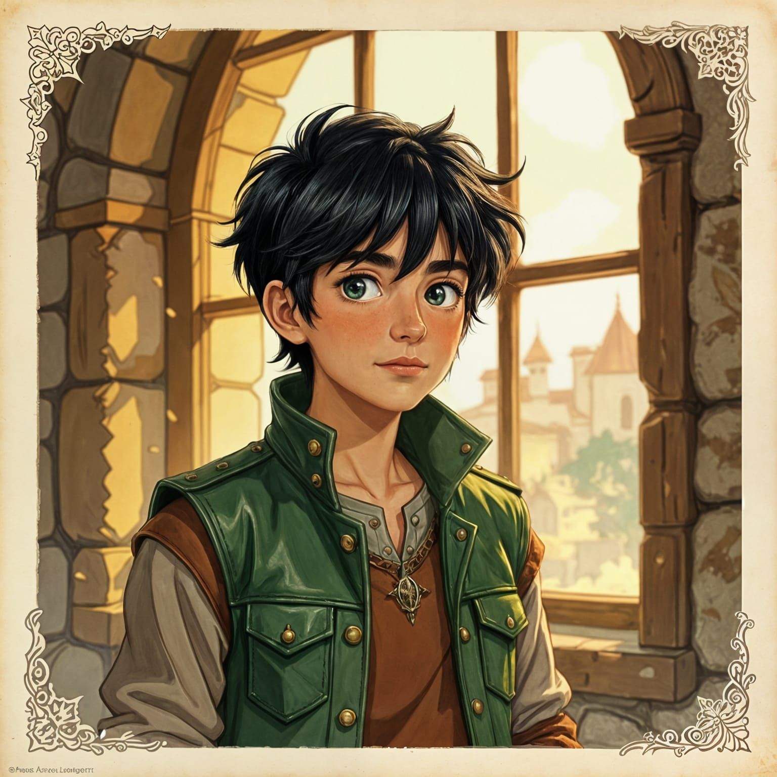 D&D Style Boy in Green Vest With Painterly Textures