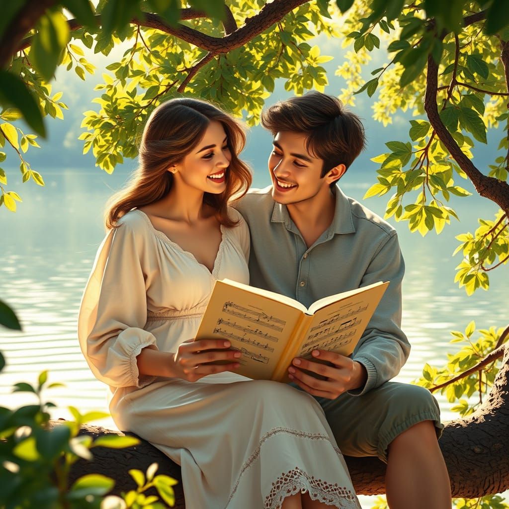 Idyllic Couple Reads Music Together in Enchanted Forest